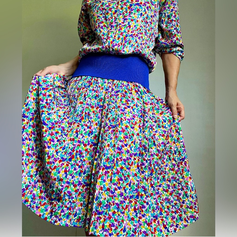Vintage Confetti Psychedelic Print Skirt And Blouse Set